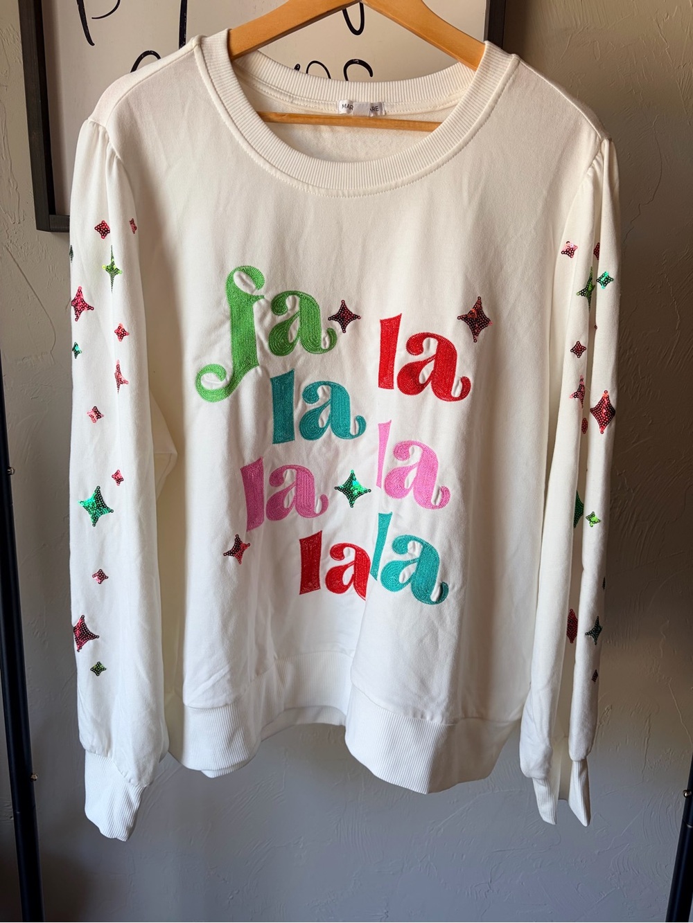 Mary Square White Christmas Fa La La Sequin Graphic Crewneck Sweatshirt Sz 1X